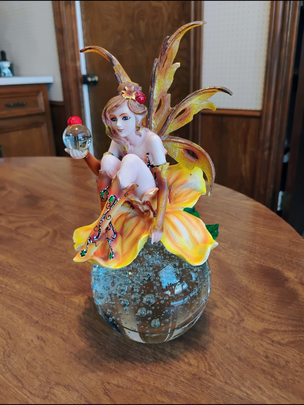 Autumn Fall Mystical Forest Fairy Atop A Controlled Bubble Glass Sphere Figure